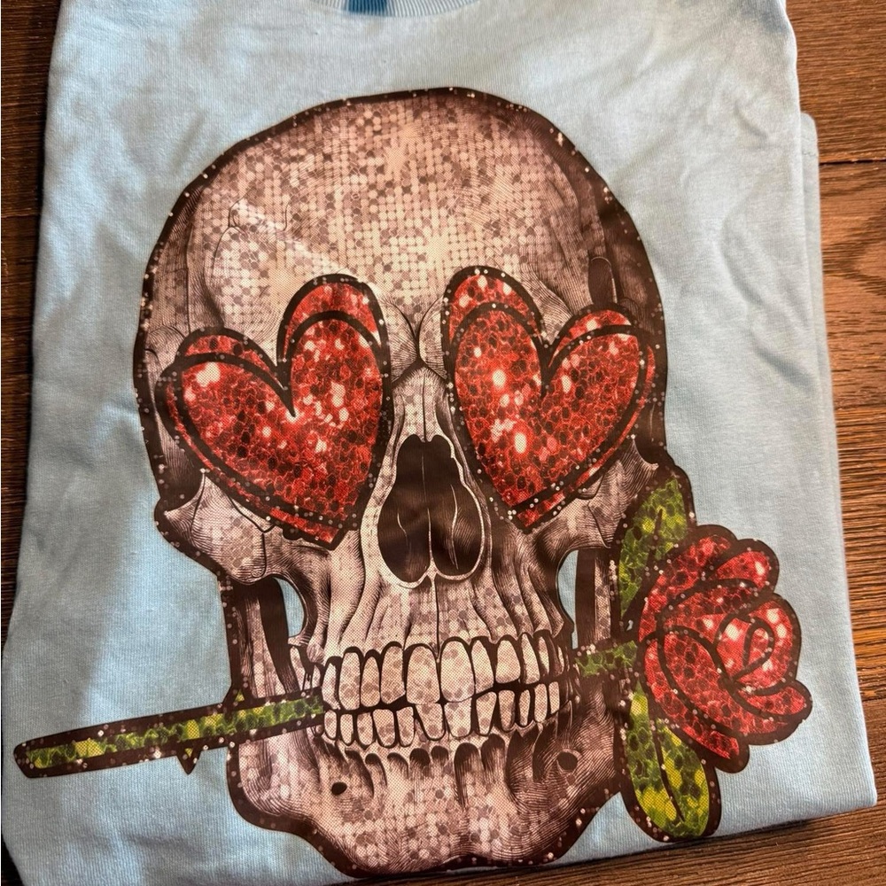 Skull Graphic Tee with Heart Eyes
